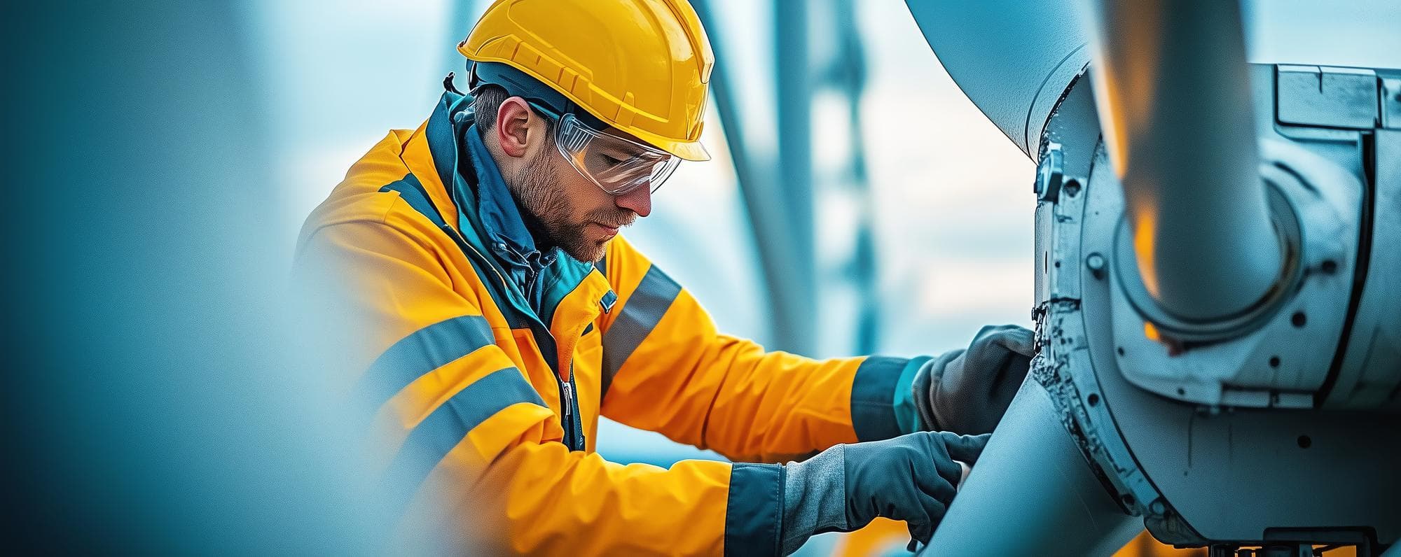 Industrial Worker with fabrication machinery